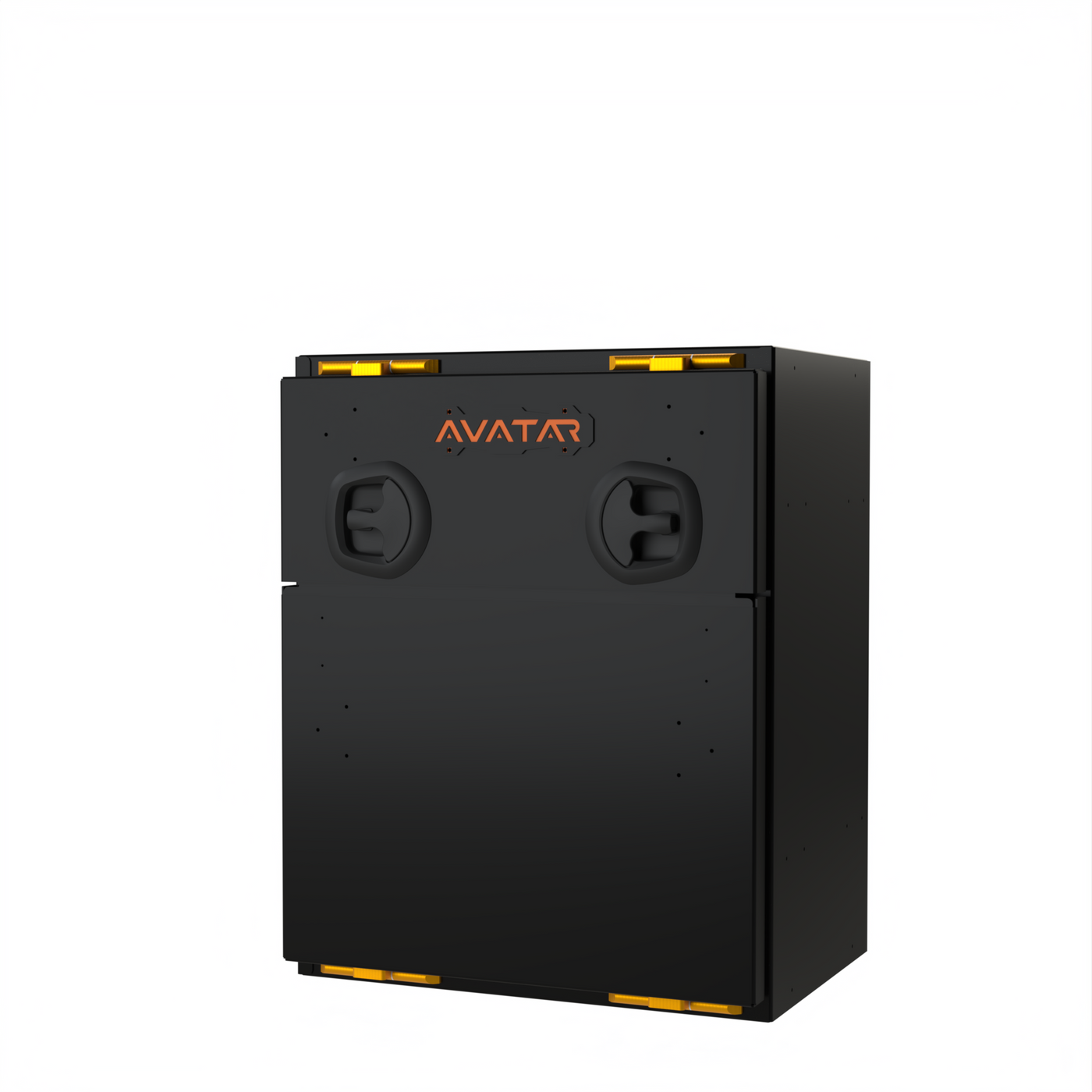 Avatar Offroad Niko van storage box shown closed, a matte black powder coated aluminium rear door box