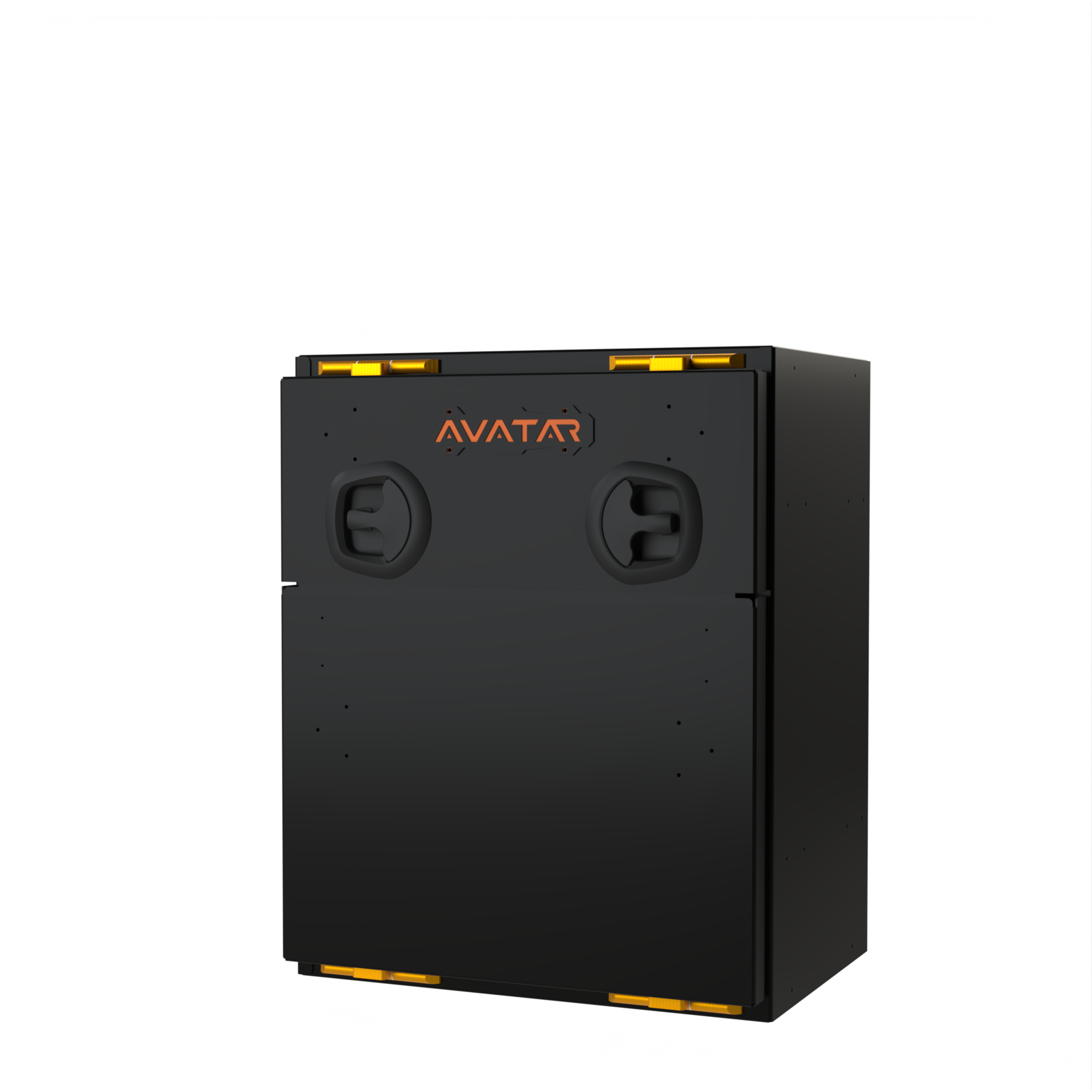 Avatar Offroad Niko van storage box shown closed, a matte black powder coated aluminium rear door box