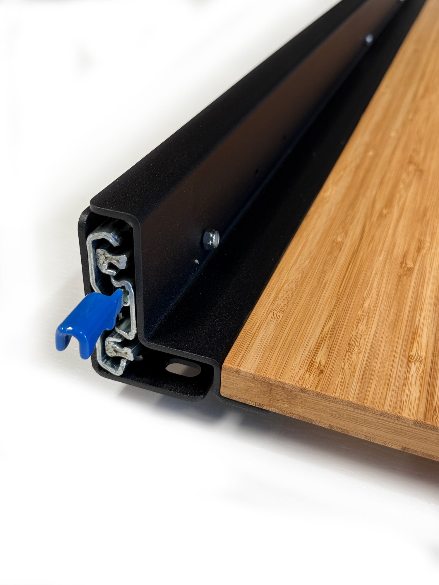 Profile view of the RB Components 48 Inch DIY Slide Tray Kit, a full extension slide tray with a timber deck for van cargo