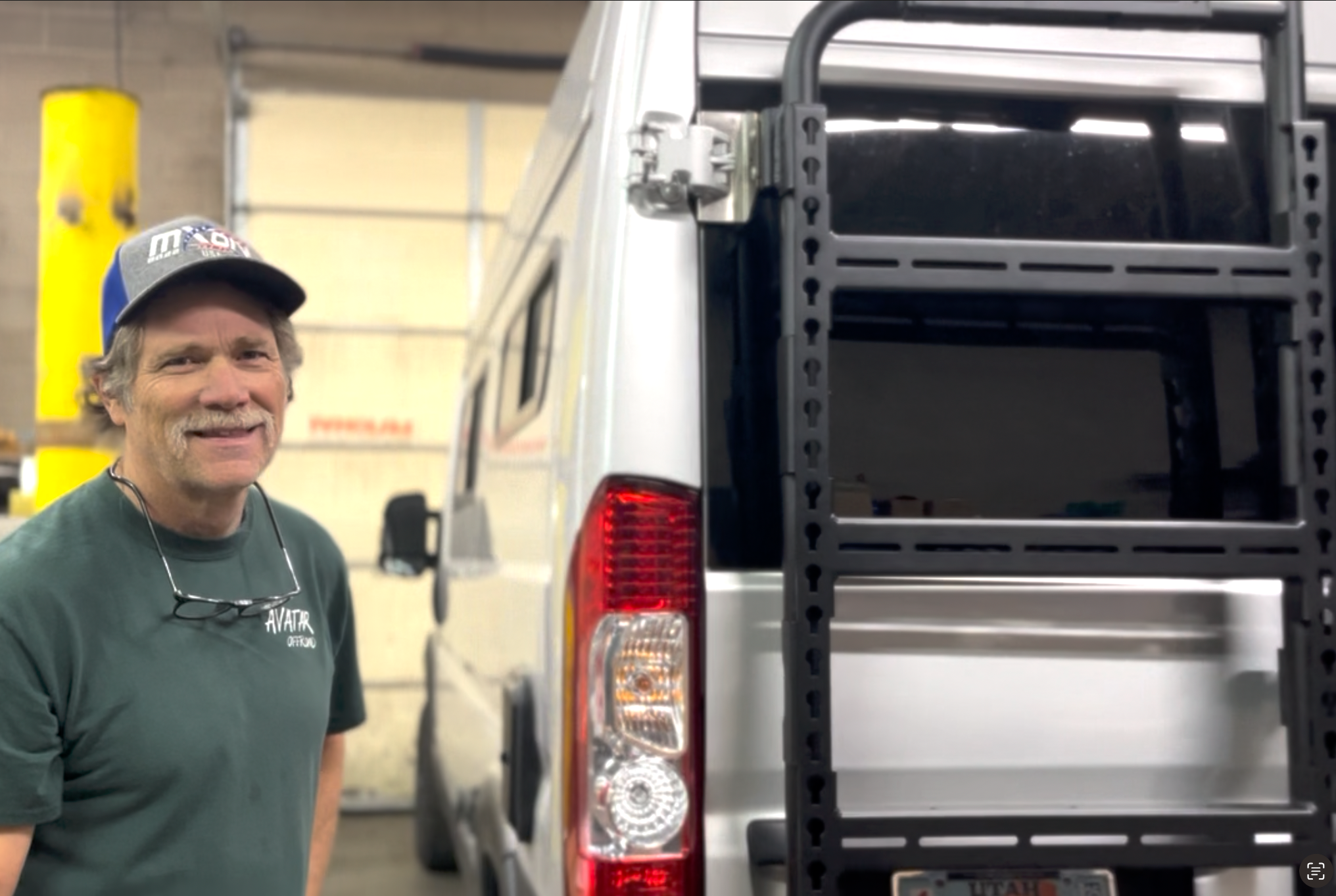 Mounting detail for the Avatar Offroad Massif Van Rear Door Storage System, fitted to an overland van build