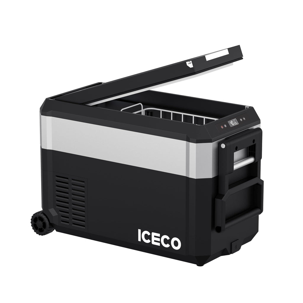Alternate view of the ICECO JP40 Pro Single Zone Fridge Freezer with Cover, a quilted insulated cover for the portable fridge