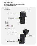 DAYLODGE Stash 16 dry goods storage bag shown with its dimensions and capacity specifications