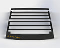 Avatar Offroad Ultra Rack low profile roof rack seen from the front angle on a Mercedes Sprinter roof