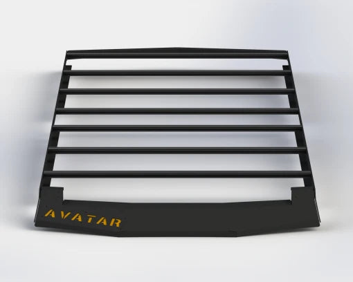 Avatar Offroad Ultra Rack low profile roof rack seen from the front angle on a Mercedes Sprinter roof