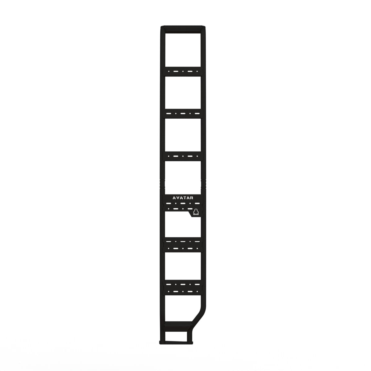 Avatar Offroad side ladder for the Mercedes Sprinter shown front on in black powder coated steel