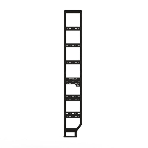 Avatar Offroad side ladder for the Mercedes Sprinter shown front on in black powder coated steel