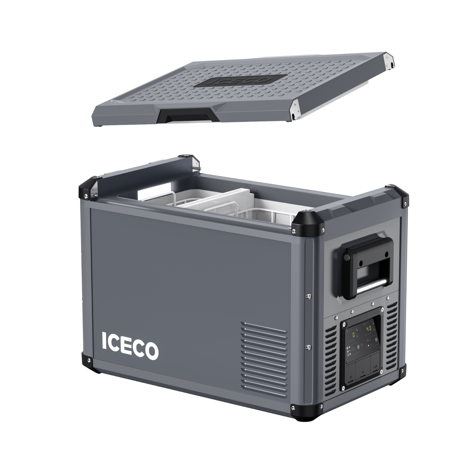 Additional view of the ICECO VL45ProD Dual Zone Portable Fridge Freezer, Gray, a 12 volt portable fridge for camp use