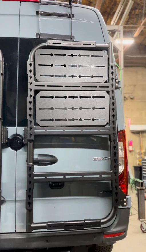 Alternate view of the Avatar Offroad Modular MOLLE Panel for the Massif, fitted to an overland van build