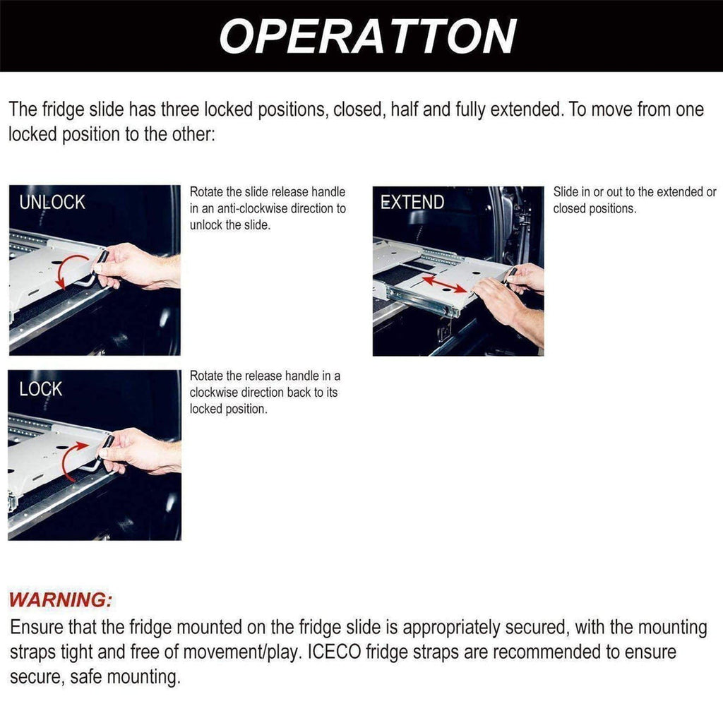 Mounting detail for the ICECO Fridge Slide Mount for APL55 and VL60Pro, a steel fridge slide for vehicle mounting
