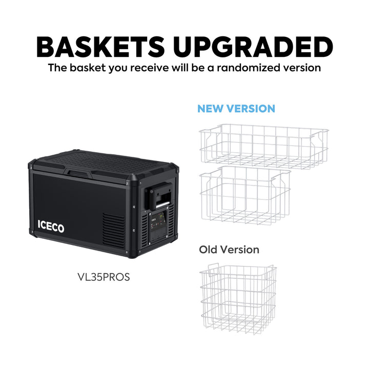 Angled view of the ICECO VL35ProS Single Zone Portable Fridge Freezer, a 12 volt compressor fridge for overland travel