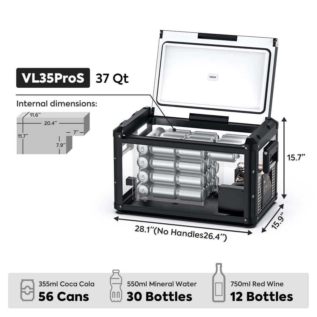 Another angle on the ICECO VL35ProS Single Zone Portable Fridge Freezer, a 12 volt compressor fridge for overland travel