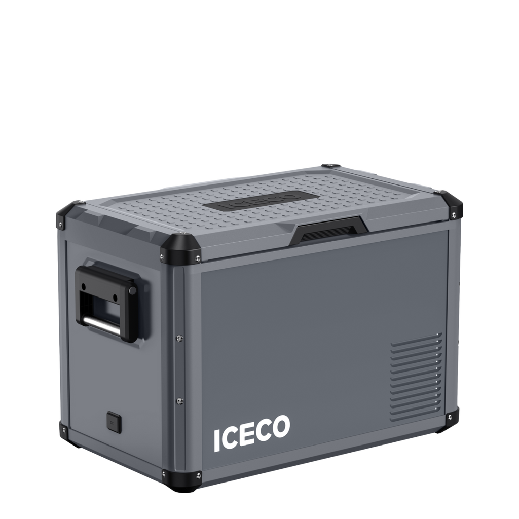 ICECO VL45ProD dual zone portable fridge freezer in gray, a 12 volt compressor chest fridge