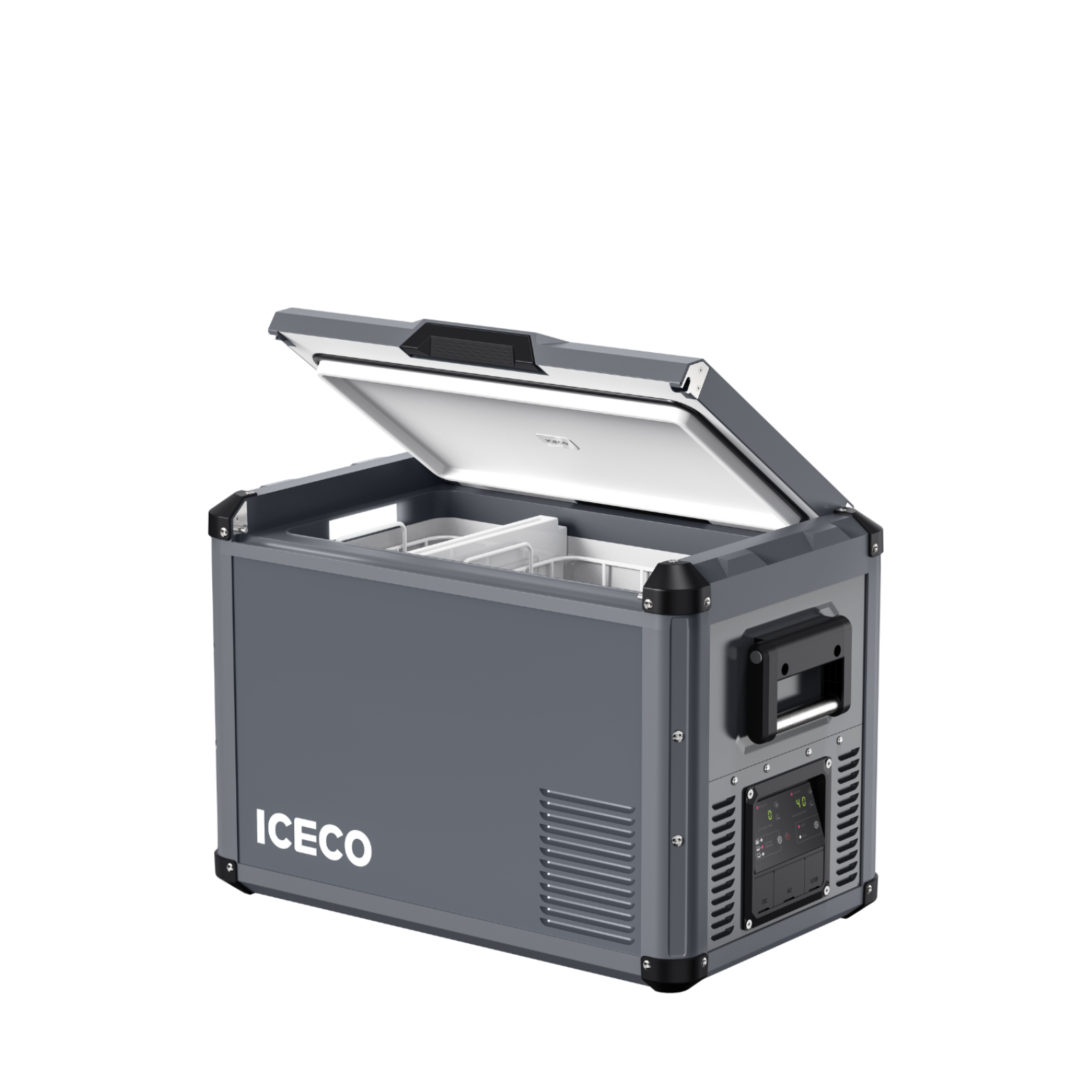 Alternate view of the ICECO VL45ProD Dual Zone Portable Fridge Freezer, Gray, a 12 volt compressor fridge for overland travel