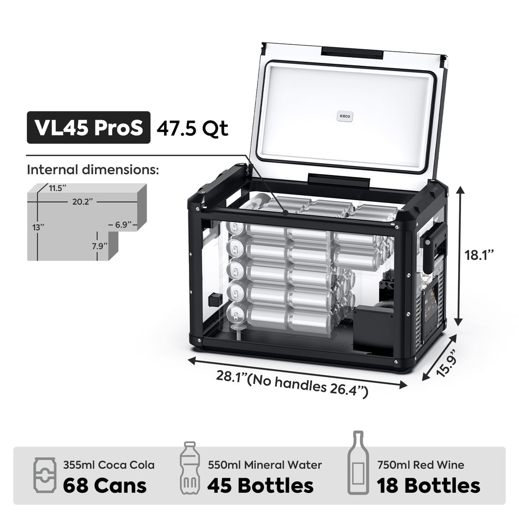 Another angle on the ICECO VL45ProS Single Zone Portable Fridge Freezer, a 12 volt compressor fridge for overland travel