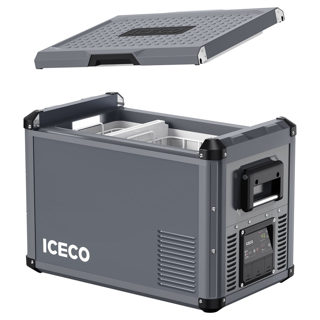 Alternate angle on the ICECO VL45ProS Single Zone Portable Fridge Freezer, a 12 volt compressor fridge for overland travel