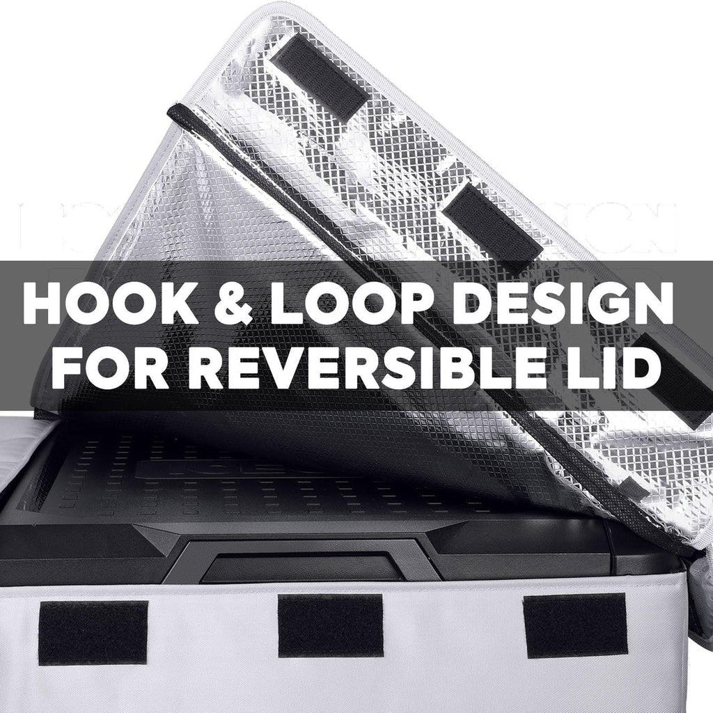 Another angle on the ICECO Insulated Cover for VL75ProD Fridge, a quilted insulated cover for the portable fridge
