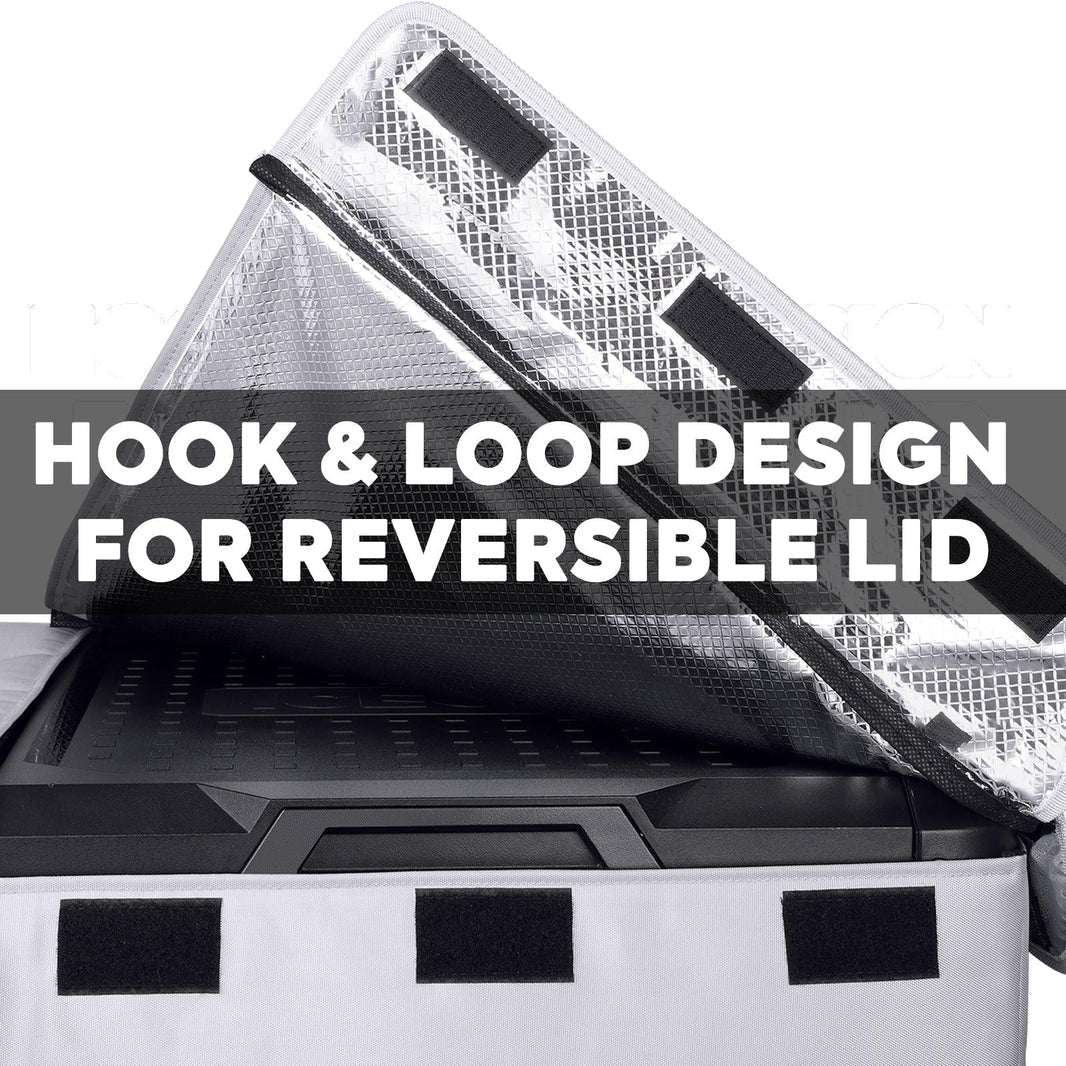 Another angle on the ICECO Insulated Cover for VL75ProD Fridge, a quilted insulated cover for the portable fridge