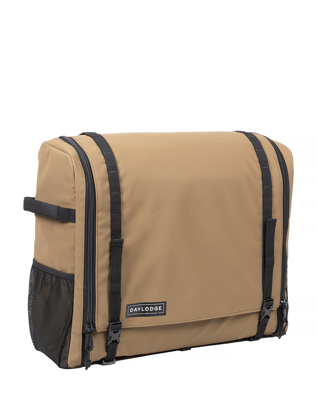 In use view of the DAYLODGE Workspace Field Bag, part of a vehicle based camp and travel setup