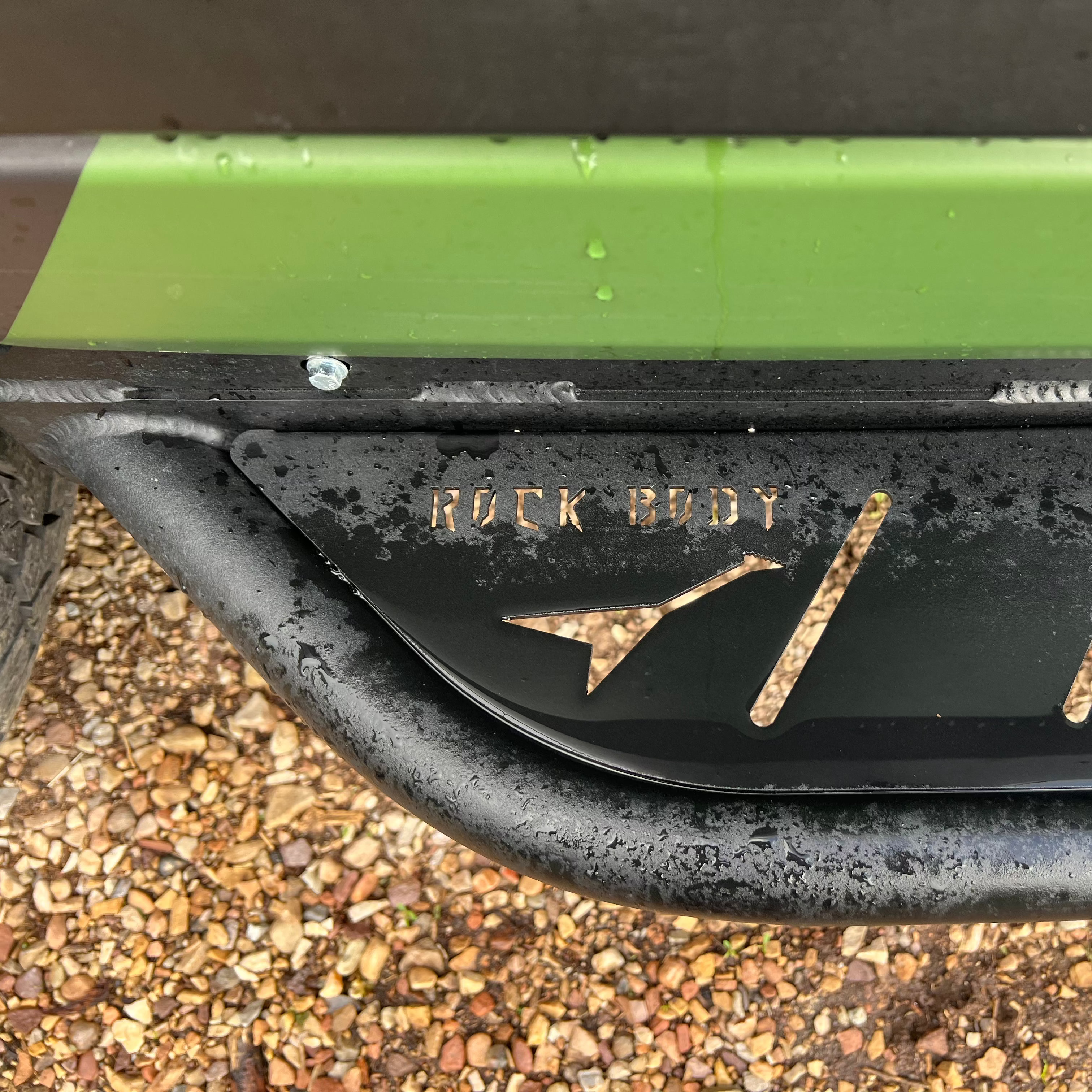 Another angle on the Avatar Offroad Rockbody Side Steps for Ford Transit, fitted to an overland van build