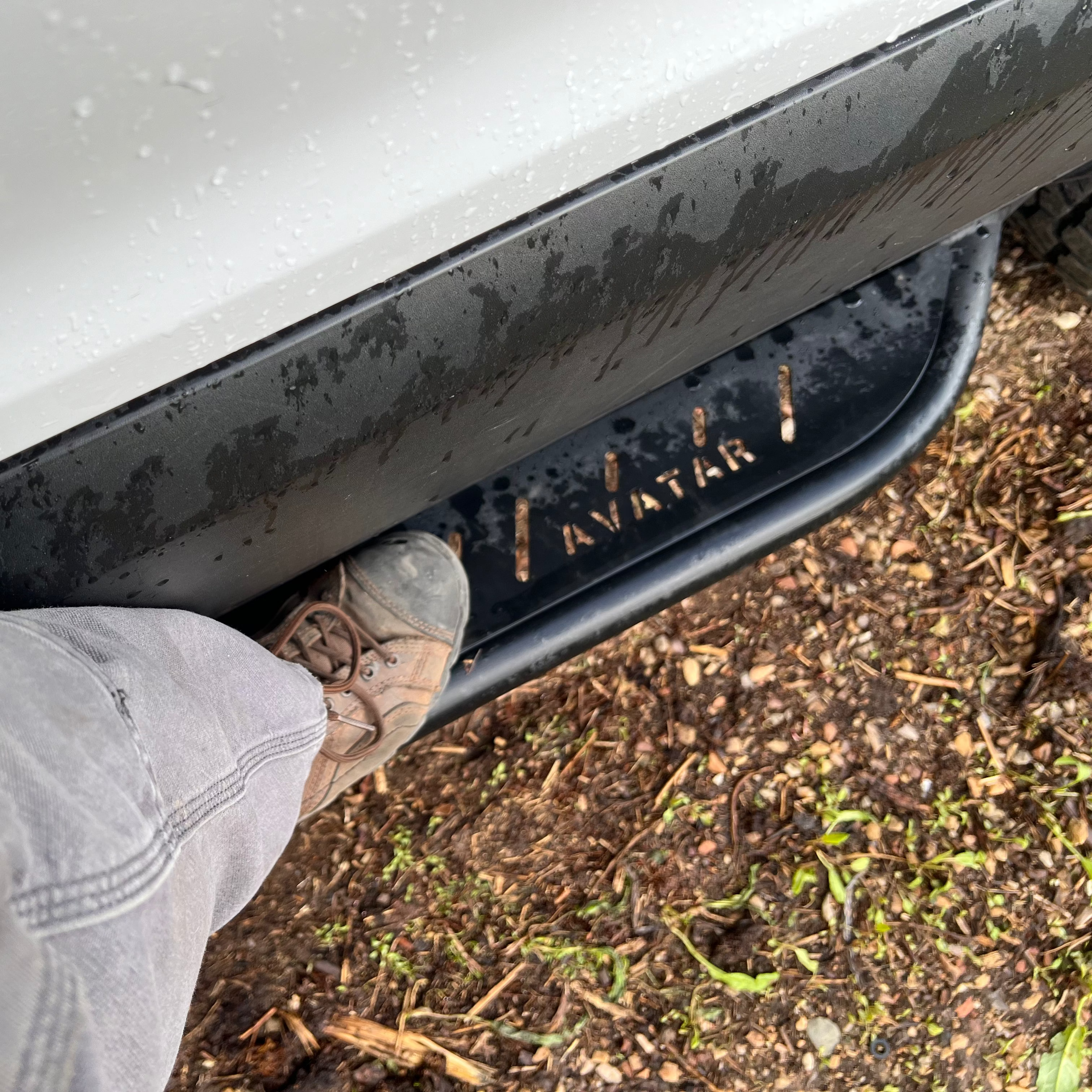 Additional view of the Avatar Offroad Rockbody Side Steps for Ford Transit, fitted to an overland van build