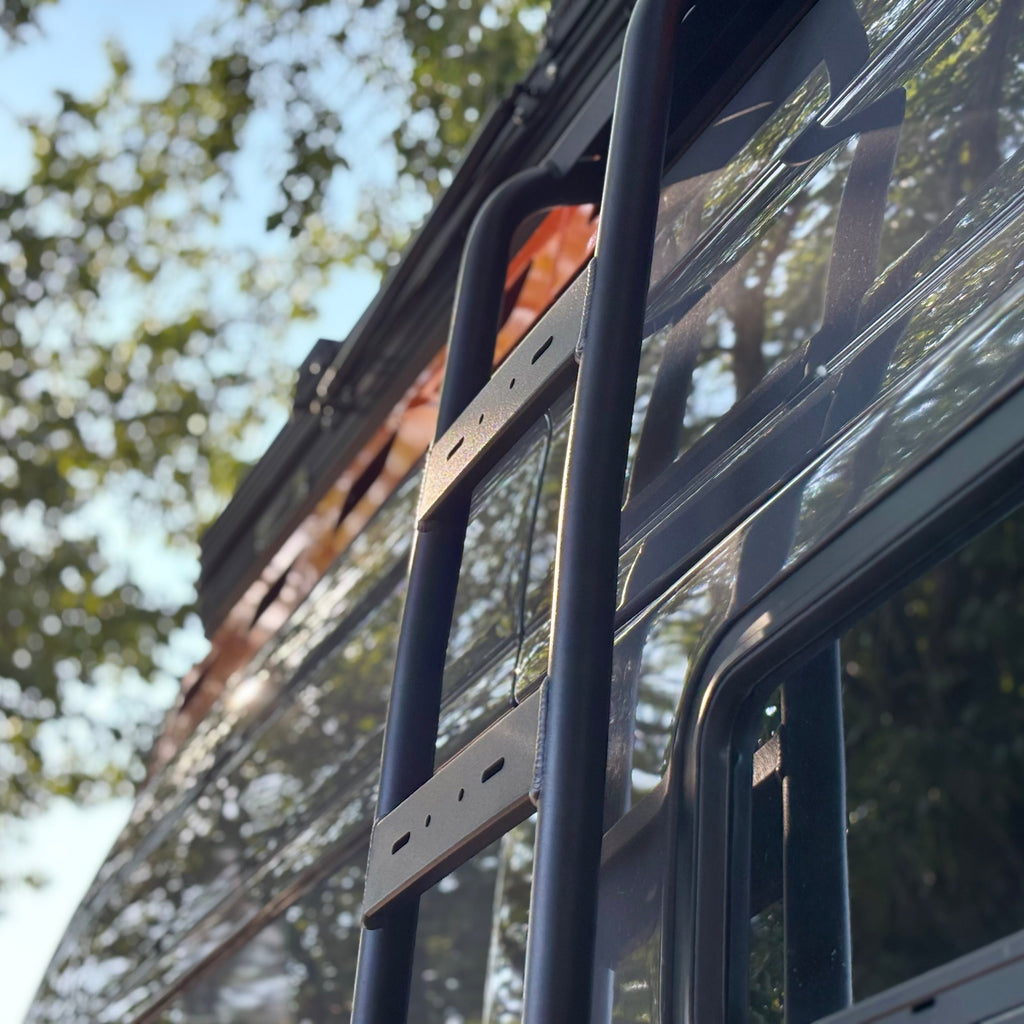 Wider view of the Avatar Offroad Side Ladder for Mercedes Sprinter, part of the Avatar Offroad van storage and overland range
