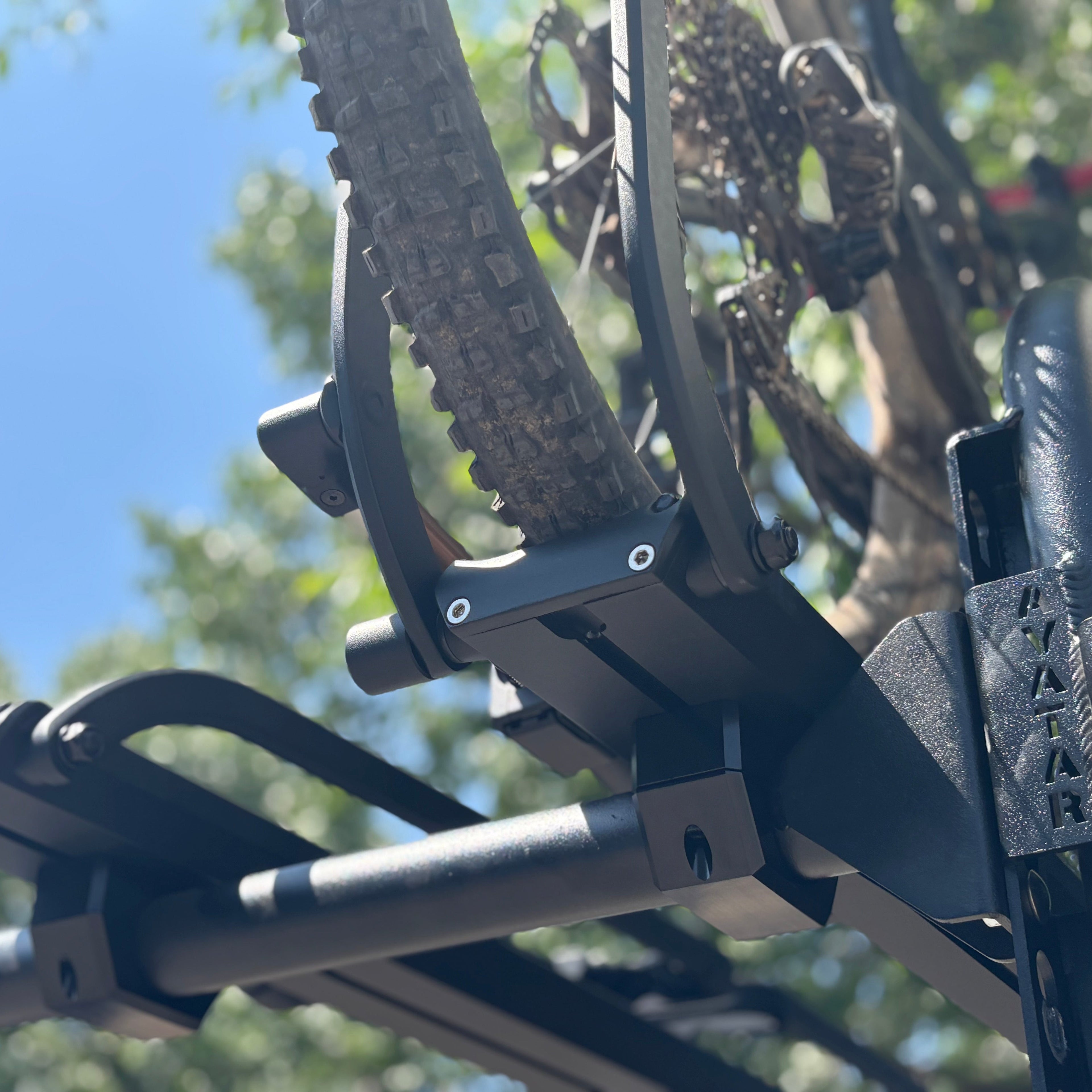 Rear view of the Avatar Offroad Bike Posts for the Massif System, part of the Avatar Offroad van storage and overland range