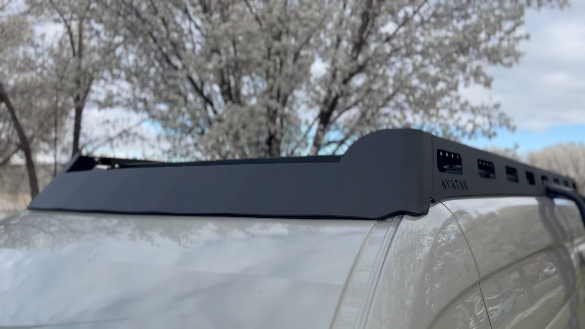 Another angle on the Avatar Offroad Pioneer Roof Rack for Sprinter, part of the Avatar Offroad van storage and overland range