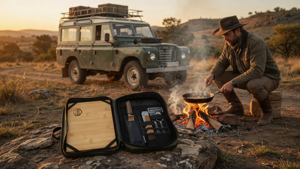 Another angle on the DAYLODGE Gaucho Kitchen Case, part of a vehicle based camp and travel setup