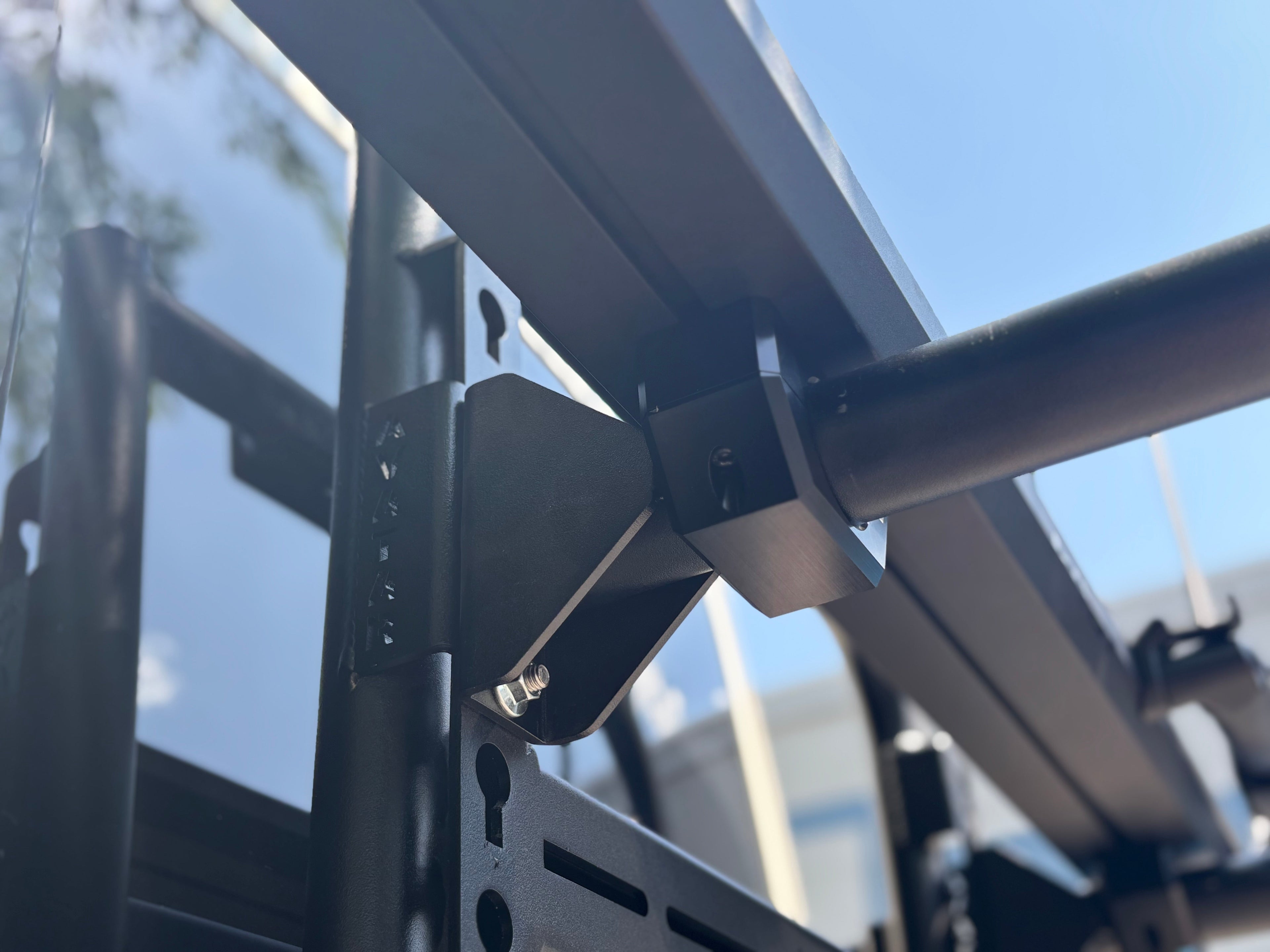 Mounting detail for the Avatar Offroad Bike Posts for the Massif System, fitted to an overland van build