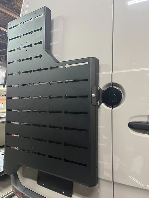 Alternate view of the Avatar Offroad Outpost Sprinter Mounting Carrier, fitted to an overland van build