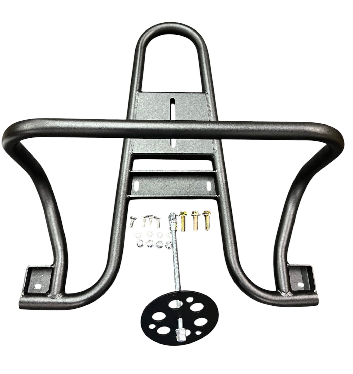 Avatar Offroad spare tire carrier for the Massif system holding a wheel on the rear doors of a van