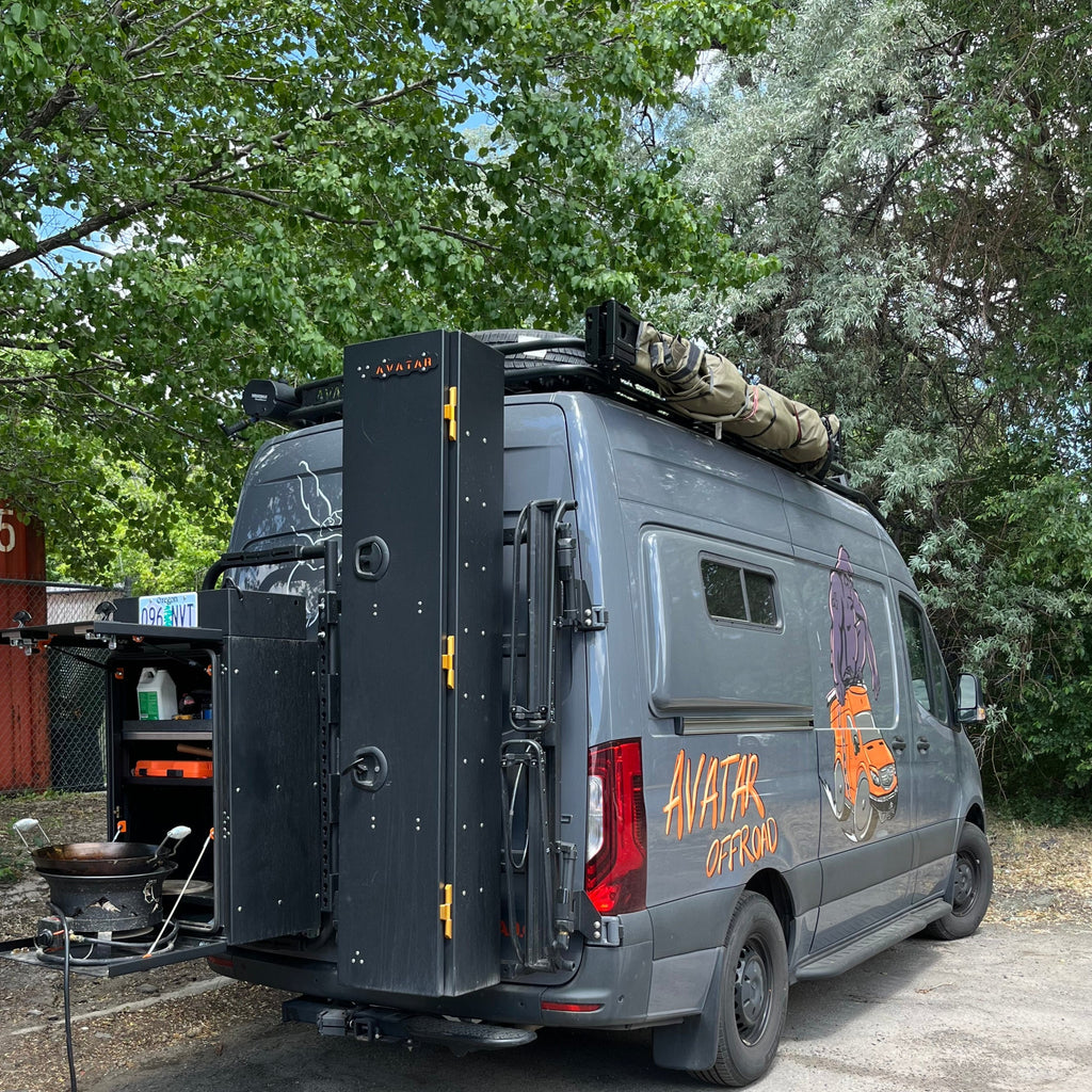 Close up of the Avatar Offroad Mega Large Van Storage Box, part of the Avatar Offroad van storage and overland range