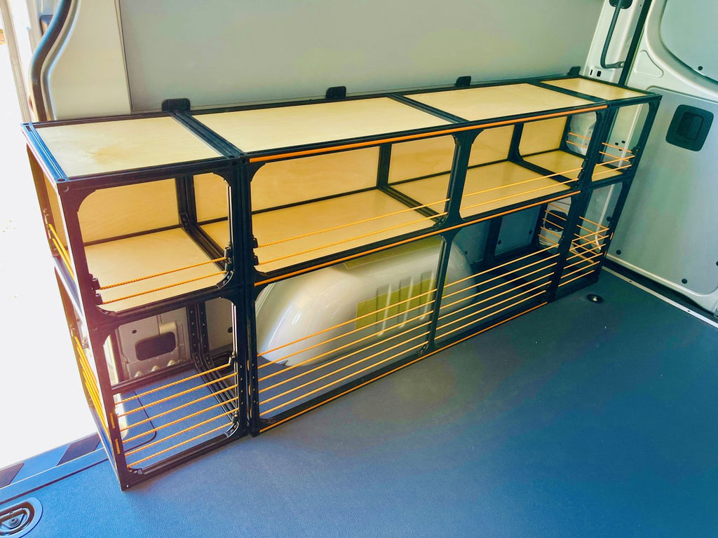 Alternate view of the TNTvans Sprinter 144 Modular Shelving Set, part of a DIY camper van conversion interior