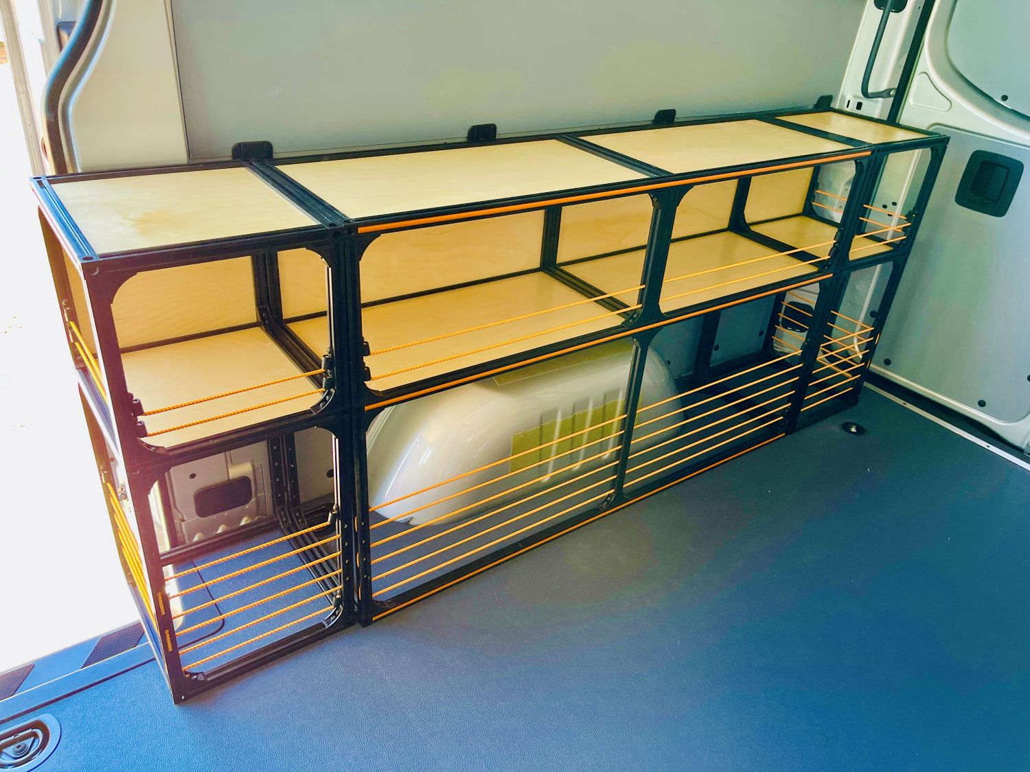 Alternate view of the TNTvans Sprinter 144 Modular Shelving Set, part of a DIY camper van conversion interior