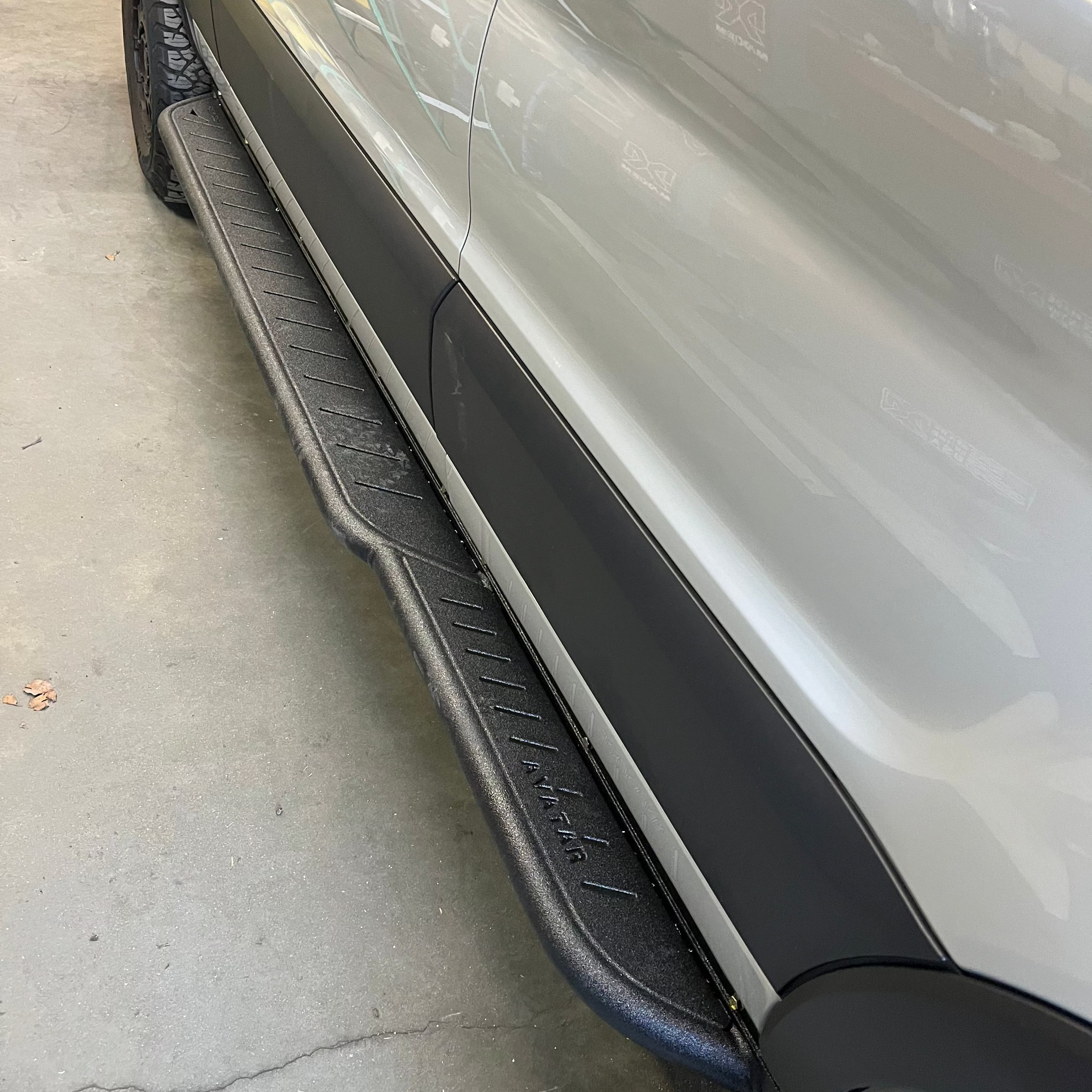 Additional view of the Avatar Offroad Rockbody Side Steps for Mercedes Sprinter, fitted to an overland van build