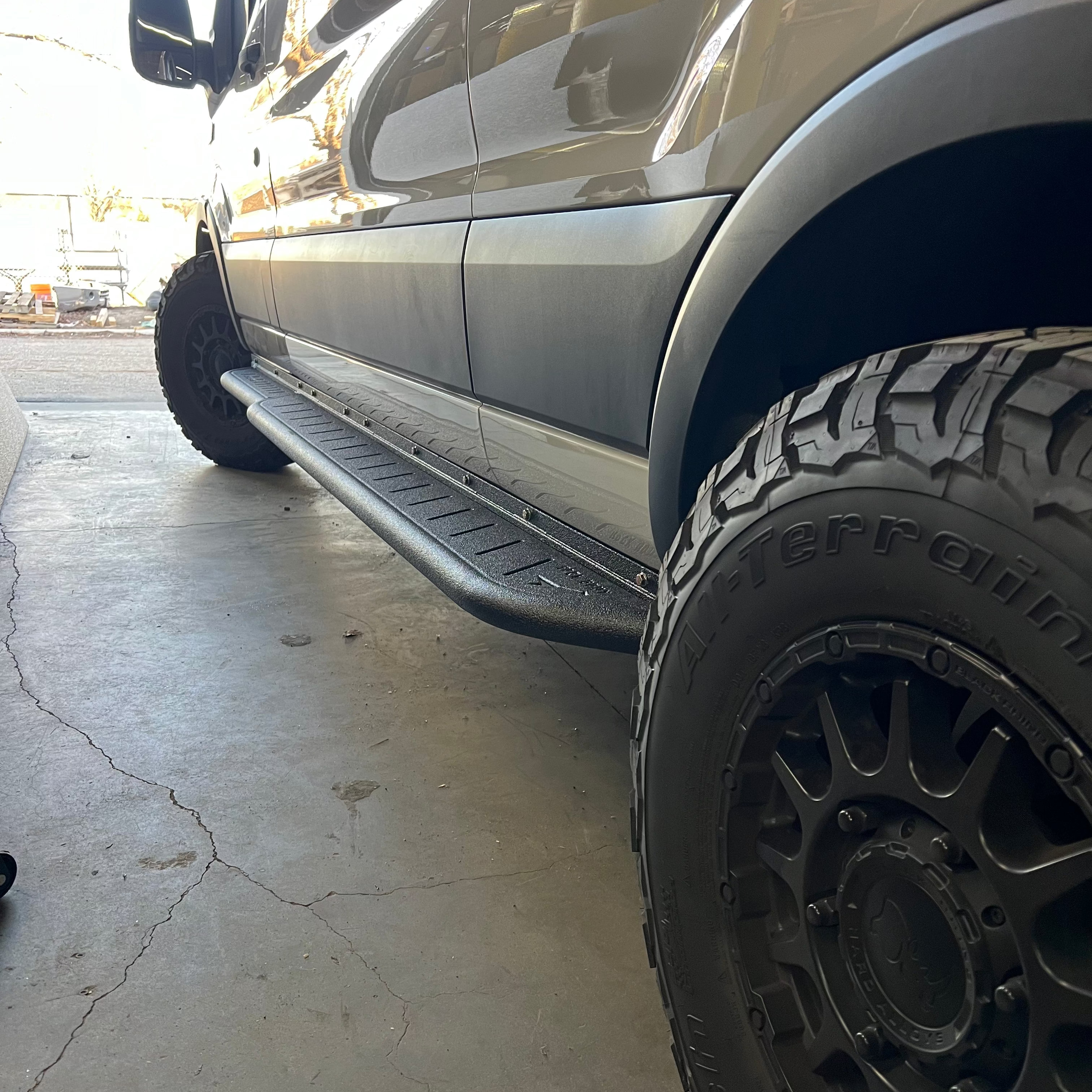Further view of the Avatar Offroad Rockbody Side Steps for Mercedes Sprinter, fitted to an overland van build