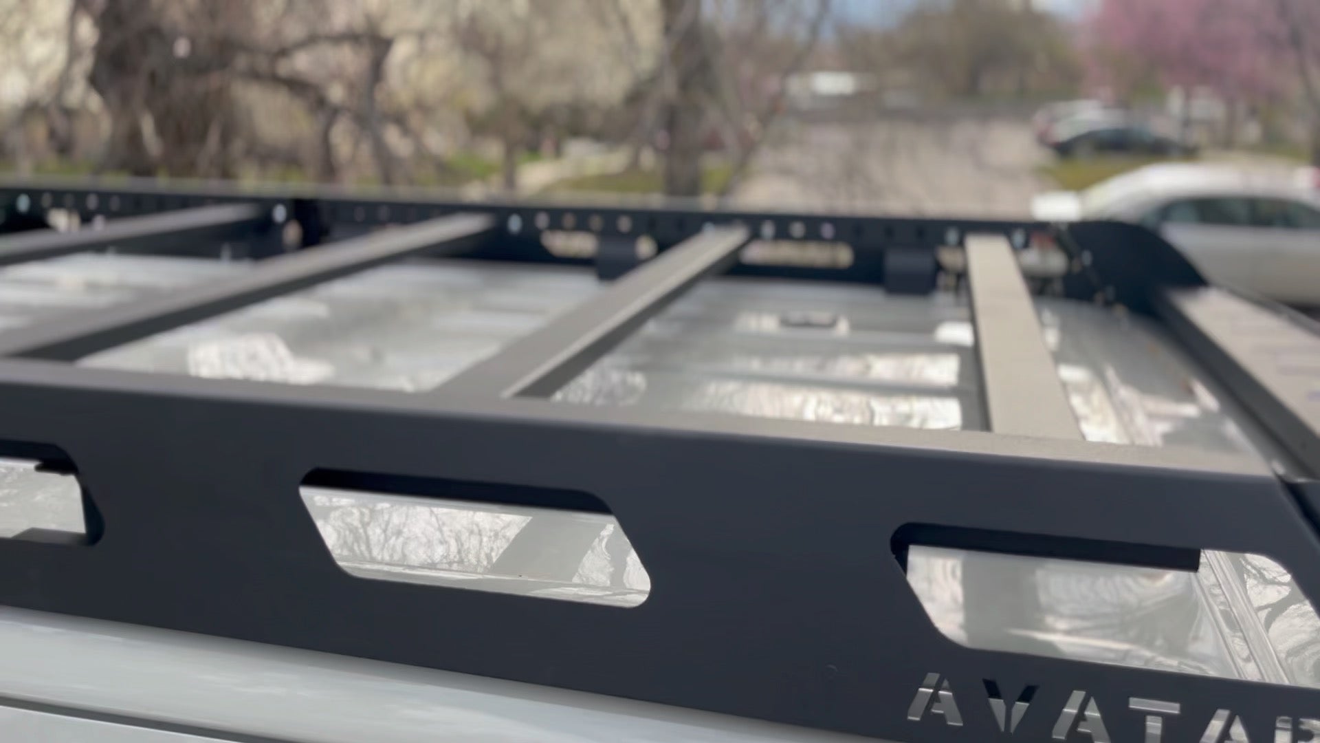 Alternate view of the Avatar Offroad Pioneer Roof Rack for Sprinter, fitted to an overland van build