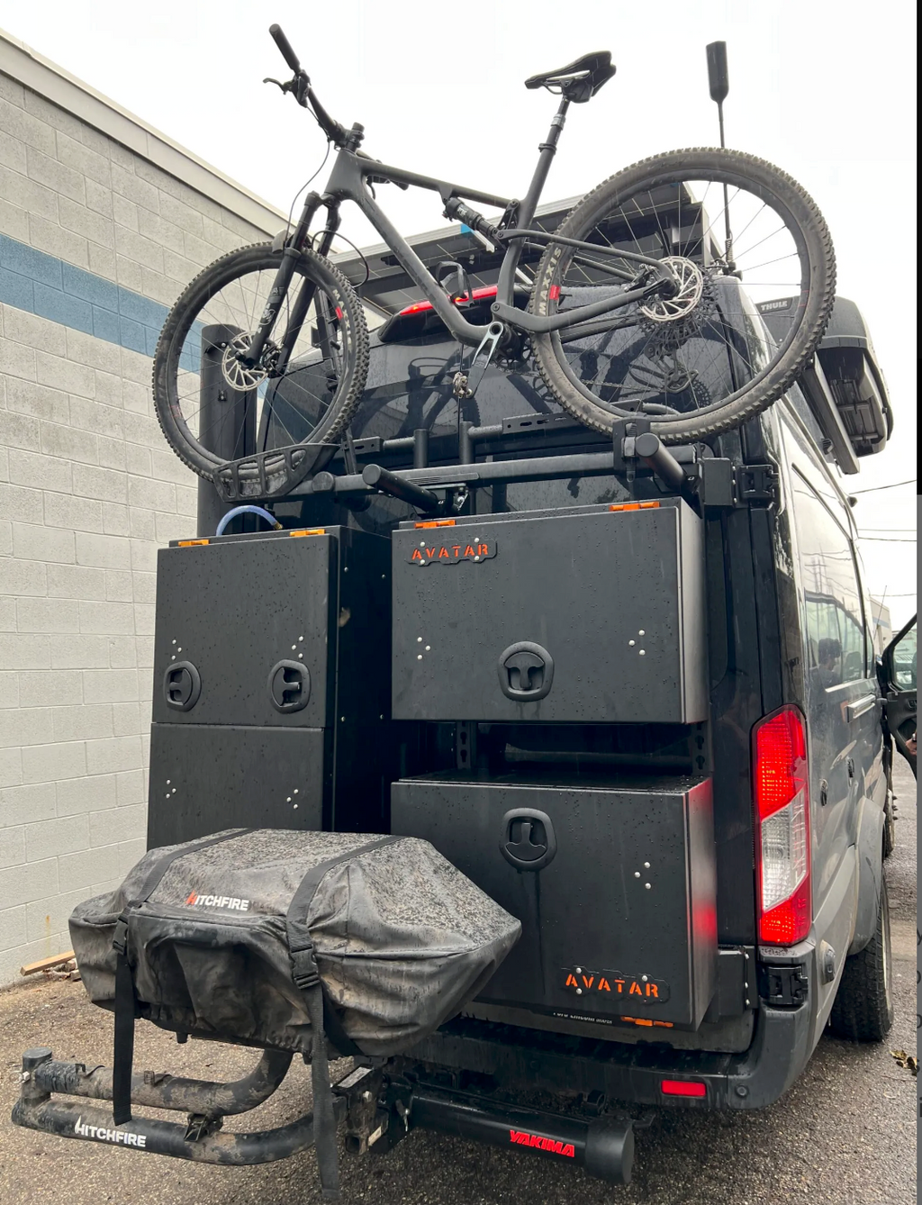 Wider view of the Avatar Offroad Bike Posts for the Massif System, part of the Avatar Offroad van storage and overland range