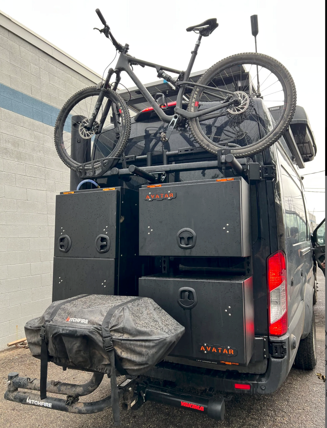 Wider view of the Avatar Offroad Bike Posts for the Massif System, part of the Avatar Offroad van storage and overland range