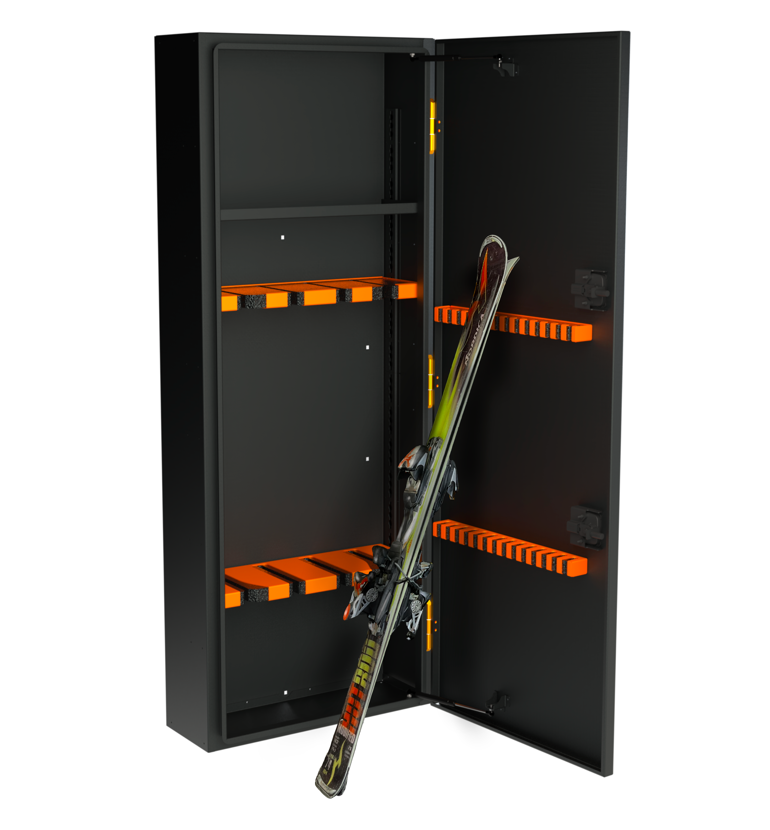 Alternate view of the Avatar Offroad Ski 8 Rear Door Ski and Snowboard Box, fitted to an overland van build