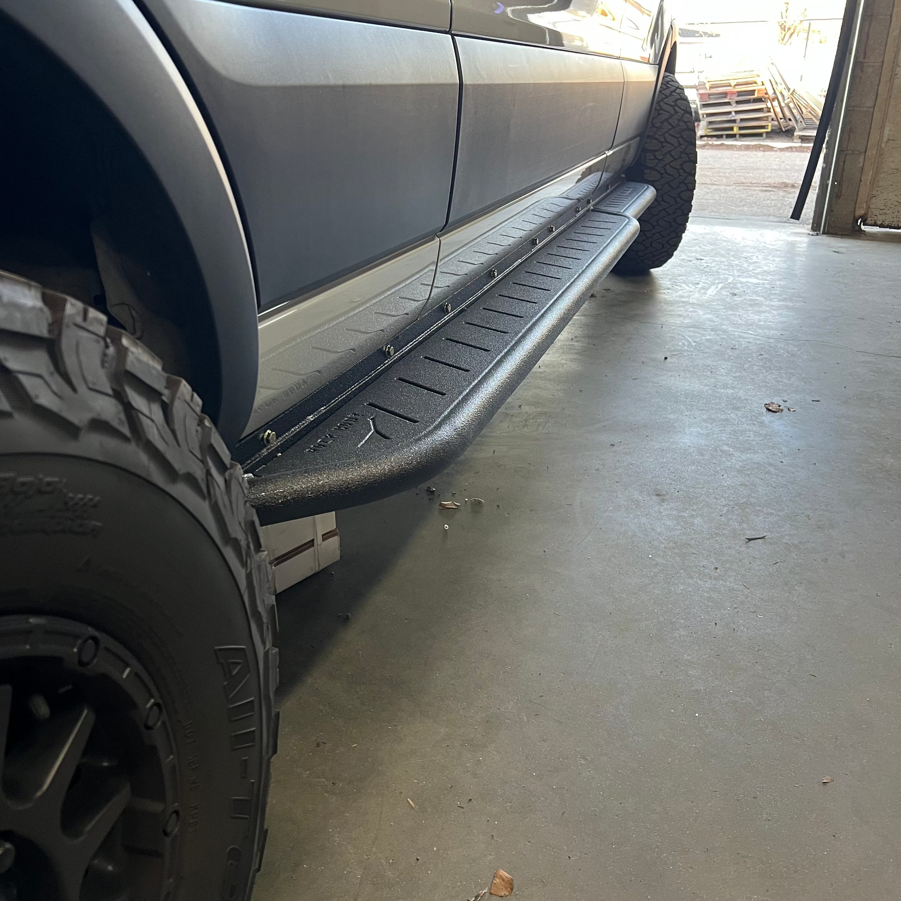 Another angle on the Avatar Offroad Rockbody Side Steps for Mercedes Sprinter, fitted to an overland van build