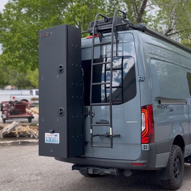 Further view of the Avatar Offroad Ski 6 Rear Door Ski and Snowboard Box, fitted to an overland van build