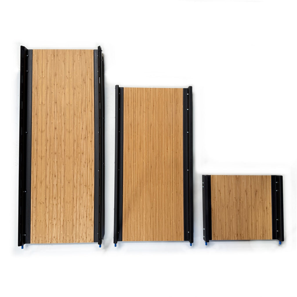 Top down view of the RB Components 48 Inch DIY Slide Tray Kit, a full extension slide tray with a timber deck for van cargo
