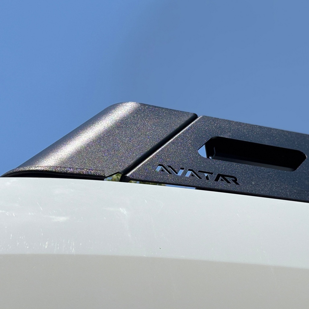 Close up of the Avatar Offroad Pioneer Roof Rack for Ford Transit, part of the Avatar Offroad van storage and overland range