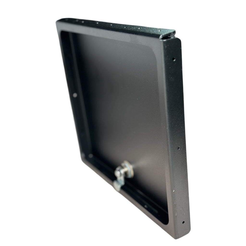 Angled view of the Avatar Offroad Ekko Under Bed Locking Storage Door, fitted to an overland van build